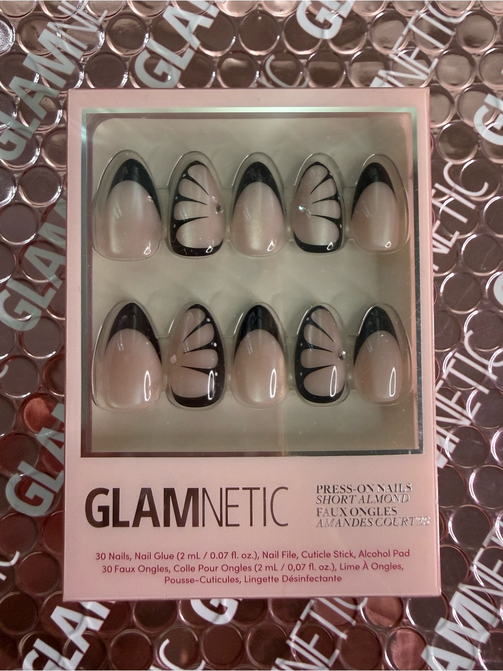 GLAMNETIC Nude & Black Short Almond Press-On Nails